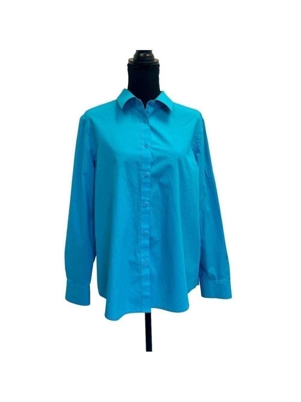 Jones New York signature blue easy care stretch cotton button front shirt Sz L